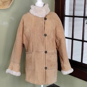 Women's Tan Shearling Leather Jacket Coat